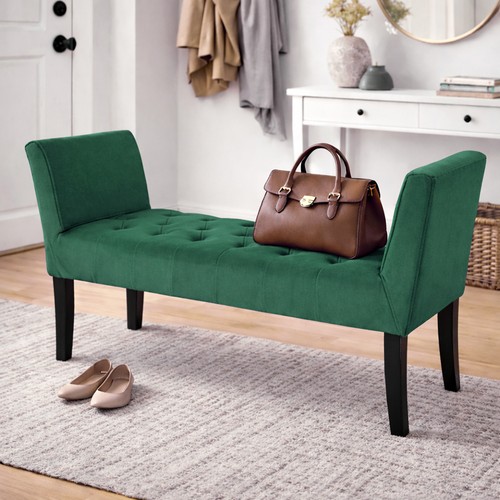 Panca verde con piedi legno - panca,