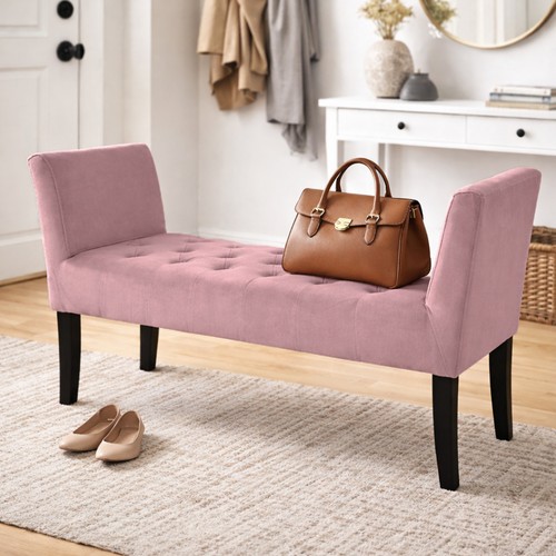 Panca rosa con piedi legno - panca,